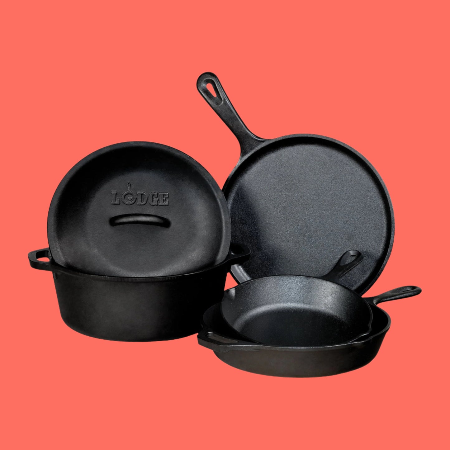 Cast Iron Seasoned 5-Piece Set with Skillet, Griddle & Dutch Oven