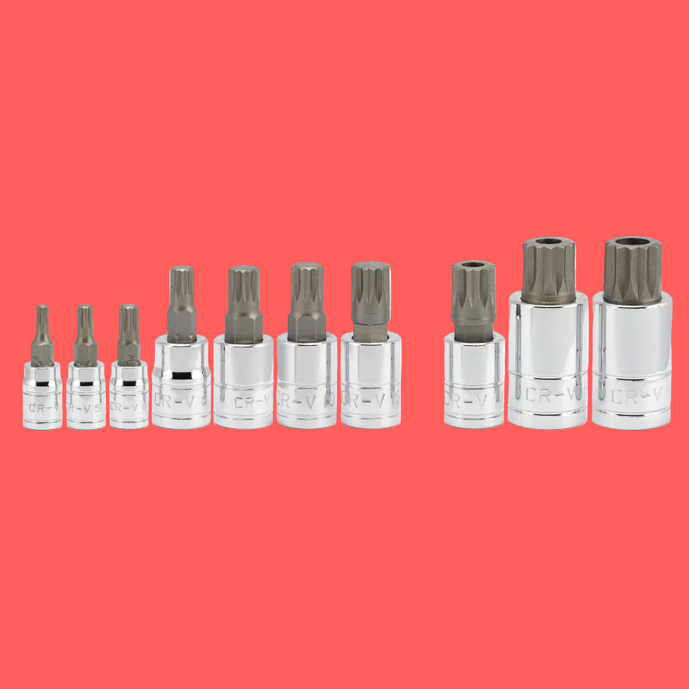 10056A 1/4-Inch, 3/8-Inch & 1/2-Inch Drive XZN Triple Square Spline Bit Socket Set | 10 Piece Set | Cr-V Sockets and S2 Steel Bits