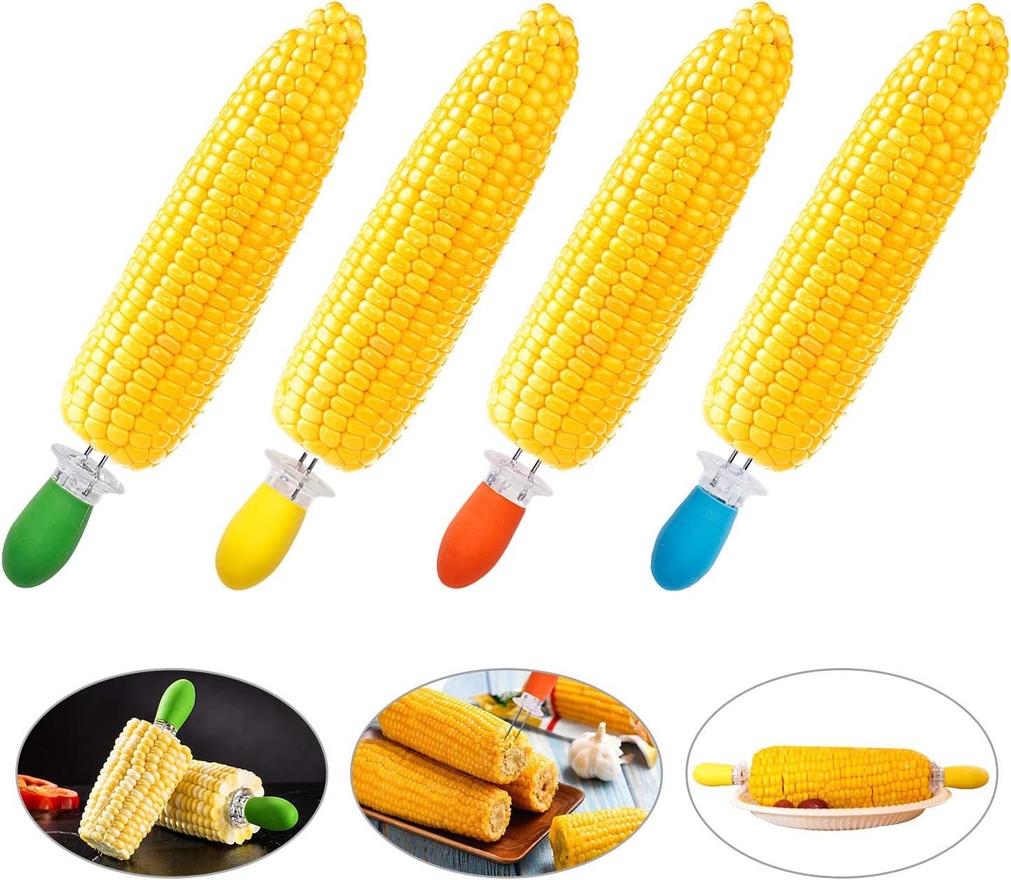 18 Pcs Stainless Steel Corn Cob Holders with Silicone Handle & Convenient Butter Spreading Tool
