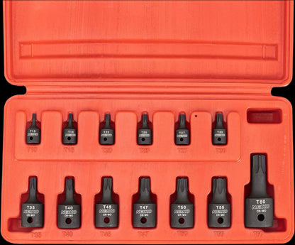 10281B Impact Torx Bit Socket Set, 1/4", 3/8", and 1/2" Drive, 6 Point Star Sockets, Heavy Duty Impact Grade Cr-Mo, T10 to T60 High Impact, Professional Grade Auto & Motorcycle Mechanic Socket