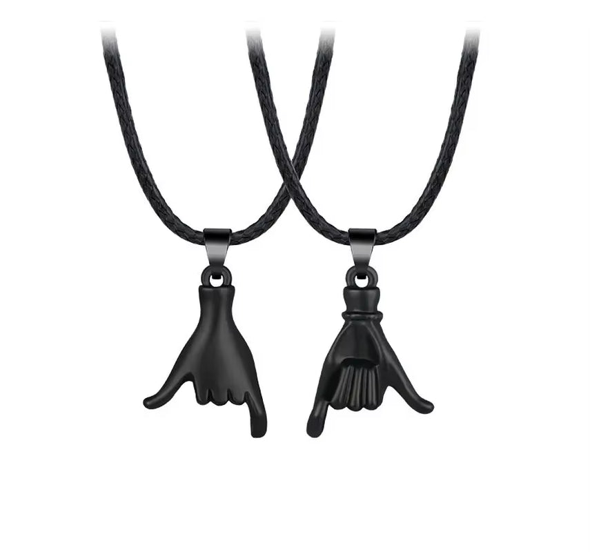 Matching couple necklaces pinky promise pull hook hands design