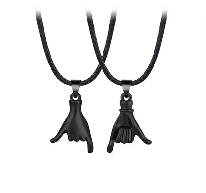 Matching couple necklaces pinky promise pull hook hands design