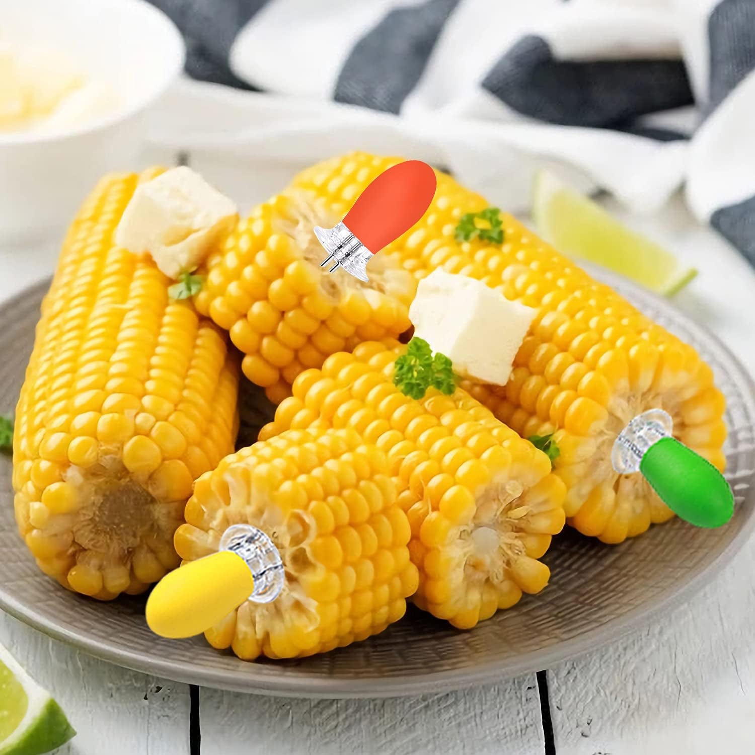 18 Pcs Stainless Steel Corn Cob Holders with Silicone Handle & Convenient Butter Spreading Tool