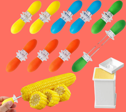 18 Pcs Stainless Steel Corn Cob Holders with Silicone Handle & Convenient Butter Spreading Tool