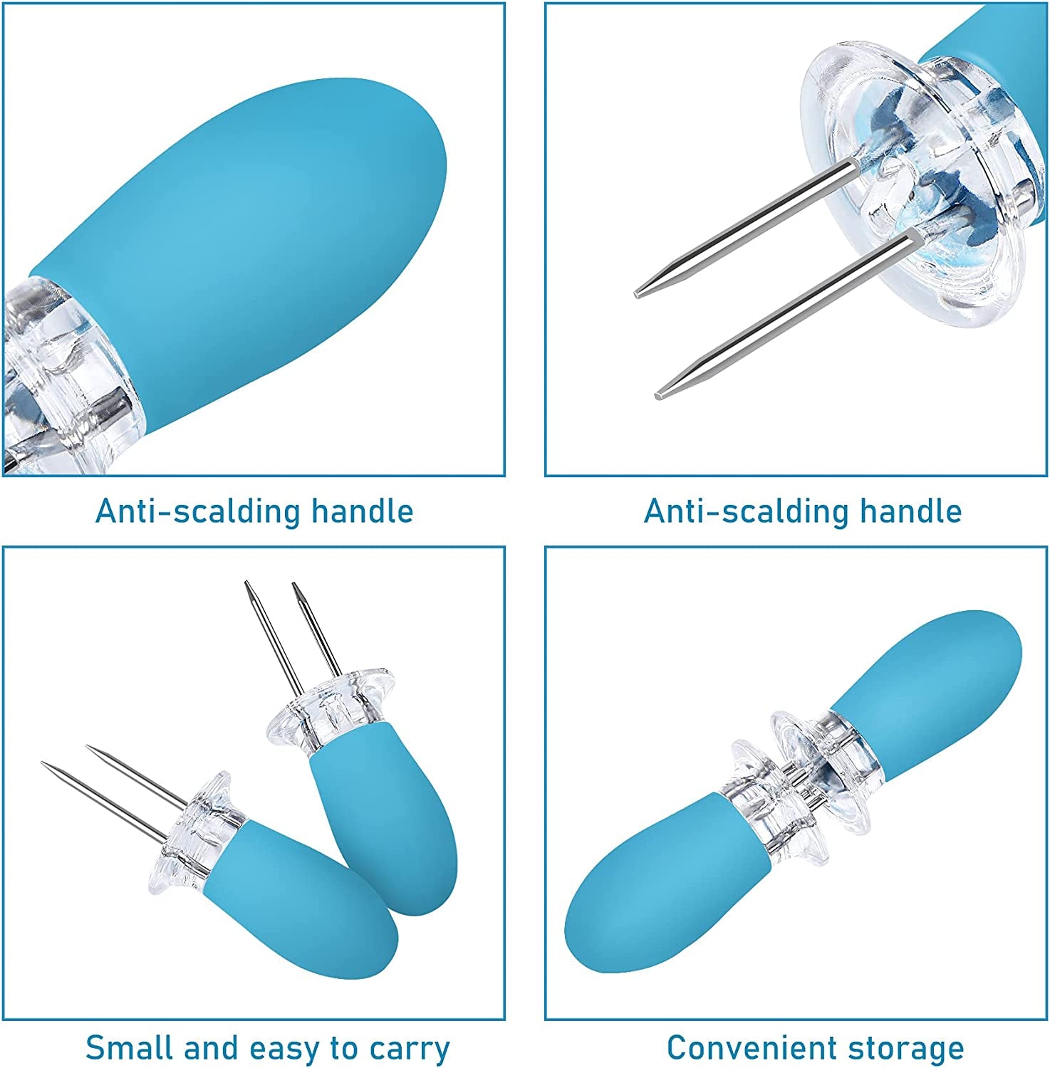 18 Pcs Stainless Steel Corn Cob Holders with Silicone Handle & Convenient Butter Spreading Tool