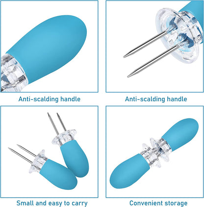 18 Pcs Stainless Steel Corn Cob Holders with Silicone Handle & Convenient Butter Spreading Tool