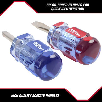 2-Piece Stubby Acetate Handle Screwdriver Set, #2 Philips & 1/4-Inch Slotted