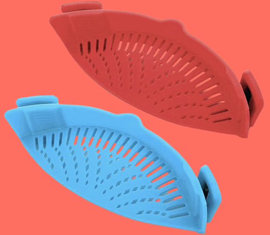 2 Pcs Clip on Strainers, Pot Strainer for Pasta Meat Vegetables Fruit, Silicone Strainer - Fit All Pots and Bowls.