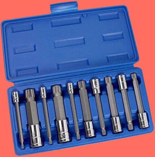 10054A XZN Triple Square Spline Bit Socket Set | Extra Long 4” | 4Mm to 18Mm | 10-Piece Set | S2 and Cr-V Steel