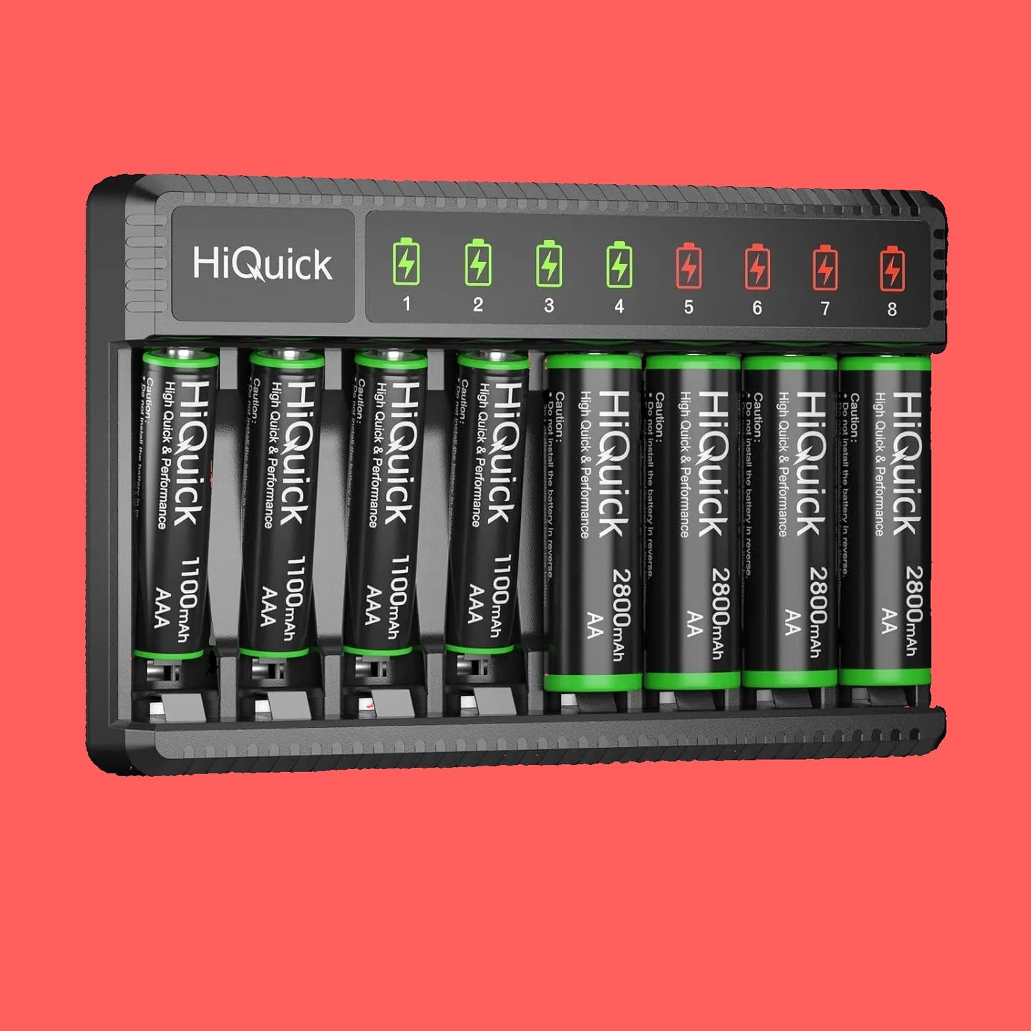 8-Bay Smart Charger with AA AAA Rechargeable Battery, 4 X 2800Mah AA & 4 X1100Mah AAA Batteries – Fast Charging for Home Devices