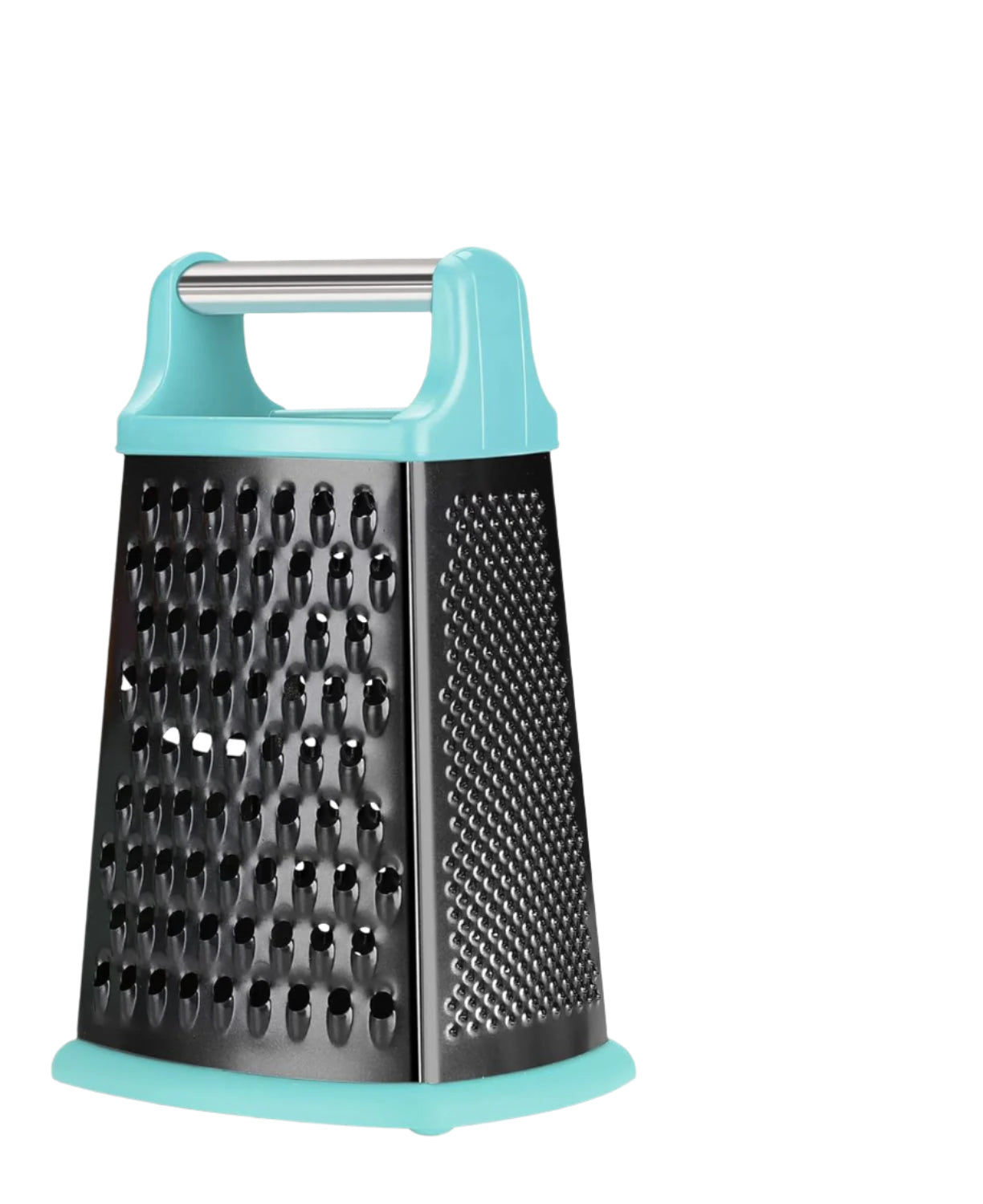 Cheese Grater with Handle, Stainless Steel Box Grater, 4 Side Kitchen Vegetable Shredder Slicer Zester with Container for Parmesan, Cabbage, Ginger, Lemon, Chocolate, Coconut (Teal Black)