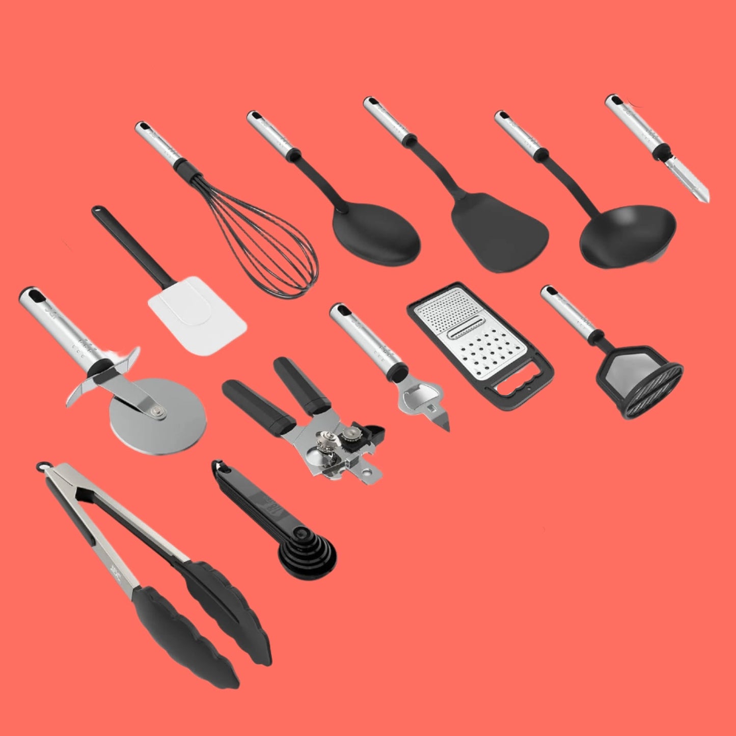 LDC Cooking Utensils Set BPA Free, Food Grade - Heat Resistant Non-Stick Cooking Set with Stainless Steel Handles, Kitchen Essential Tools and Gadgets, 23 Piece - Black