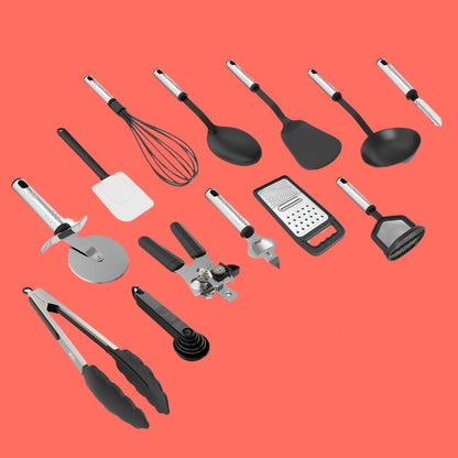 LDC Cooking Utensils Set BPA Free, Food Grade - Heat Resistant Non-Stick Cooking Set with Stainless Steel Handles, Kitchen Essential Tools and Gadgets, 23 Piece - Black
