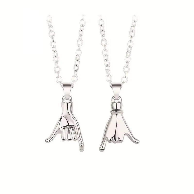 Matching couple necklaces pinky promise pull hook hands design