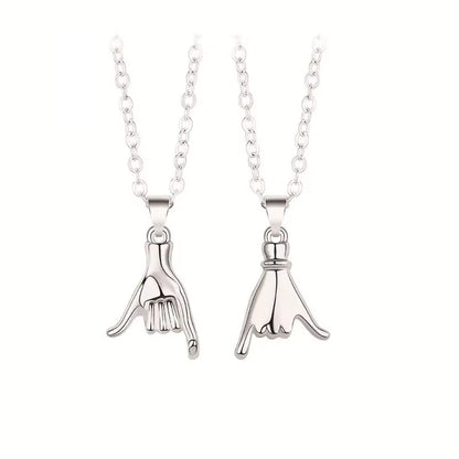Matching couple necklaces pinky promise pull hook hands design