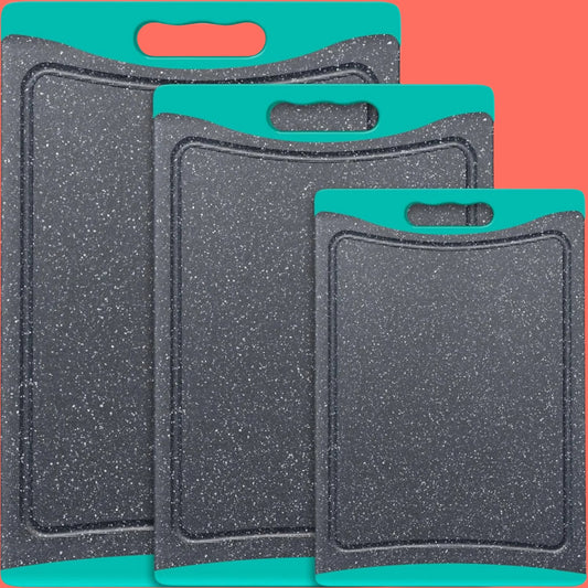 Extra Large Cutting Boards, Plastic Cutting Boards for Kitchen (Set of 3) Cutting Board Set Dishwasher Chopping Board with Juice Grooves Easy-Grip Handles, Turquoise,