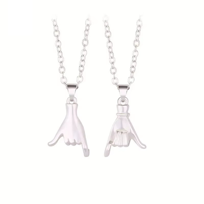 Matching couple necklaces pinky promise pull hook hands design