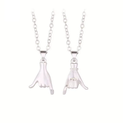 Matching couple necklaces pinky promise pull hook hands design