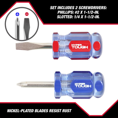 2-Piece Stubby Acetate Handle Screwdriver Set, #2 Philips & 1/4-Inch Slotted
