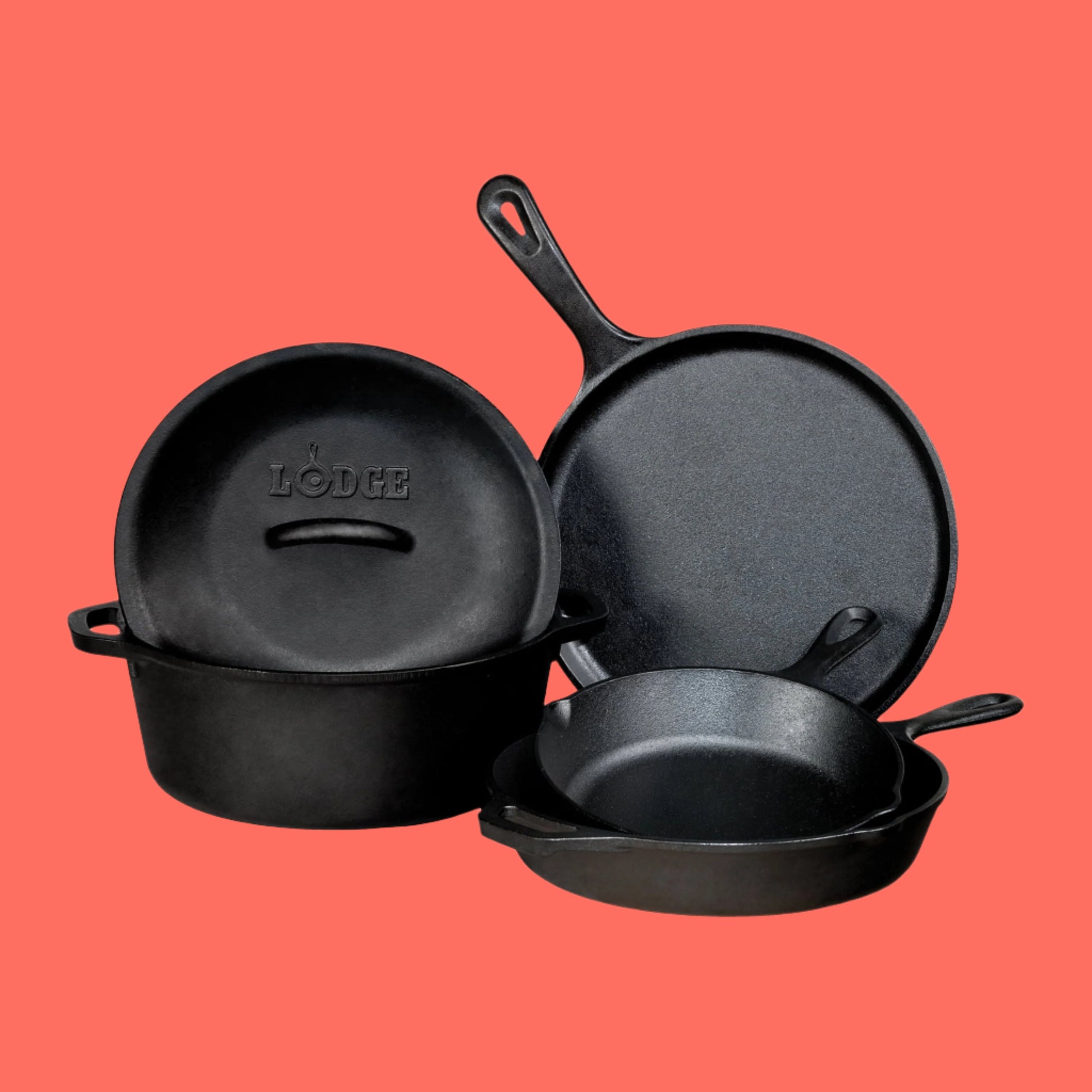Cast Iron Seasoned 5-Piece Set with Skillet, Griddle & Dutch Oven