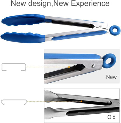Premium Stainless Steel Locking Kitchen Tongs with Silicon Tips, Set of 3-7", 9" and 12" Multicolor