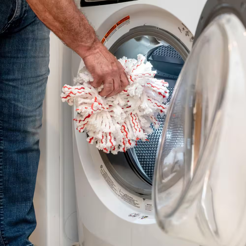 Machine washable spin mop head replacement with microfiber