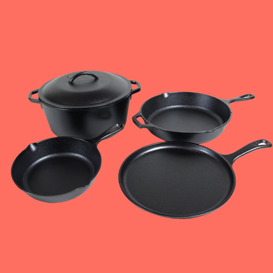 Cast Iron Seasoned 5-Piece Set with Skillet, Griddle & Dutch Oven