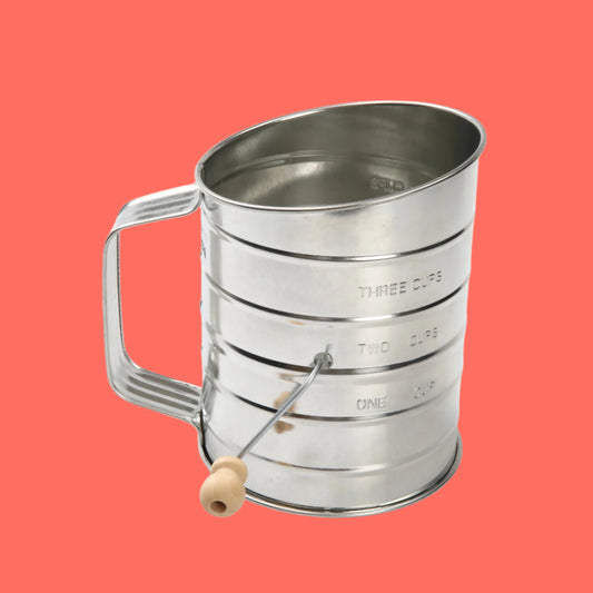 Stainless Steel 3 Cup Flour Hand-Crank Sifter with Beechwood Handle Silver