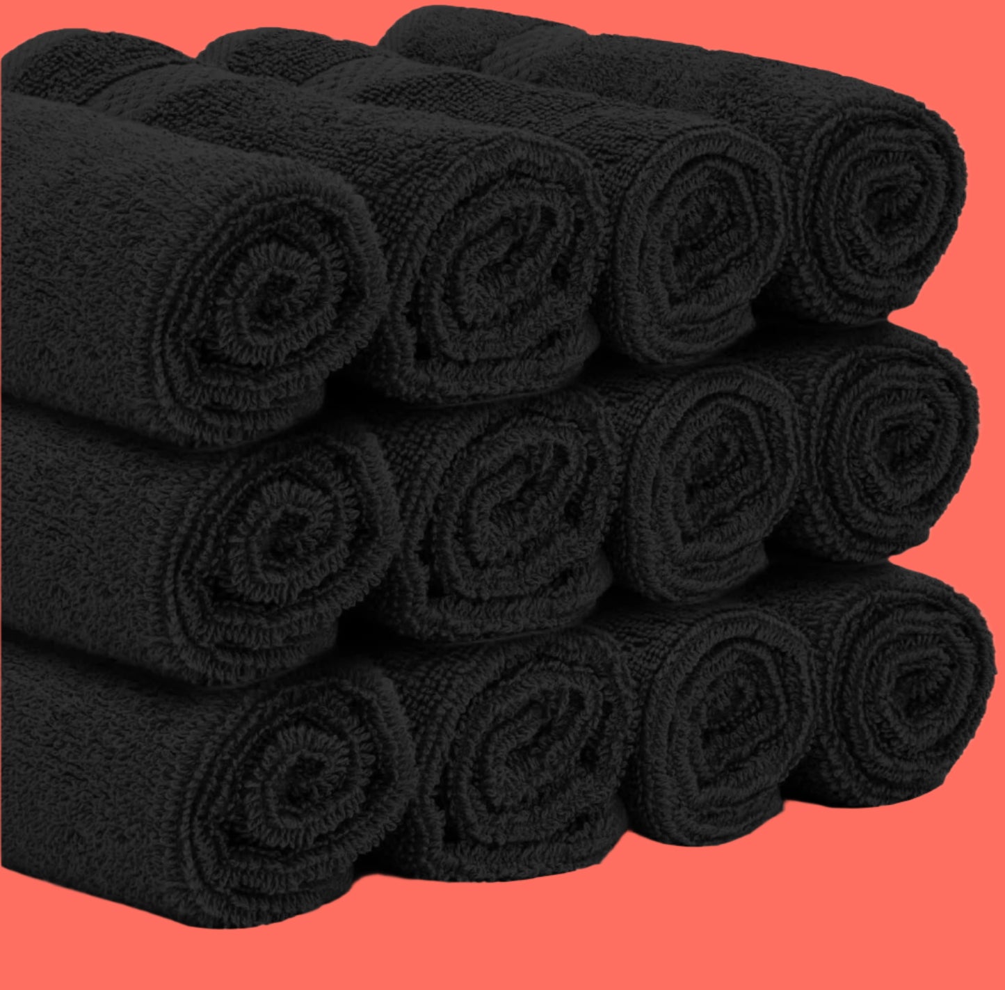 Luxury Cotton Washcloths Set 12 Pack - Hotel Quality Cleansing Face Towels Set, Black Small Bathroom Hand Towels | 12 Pack | Black