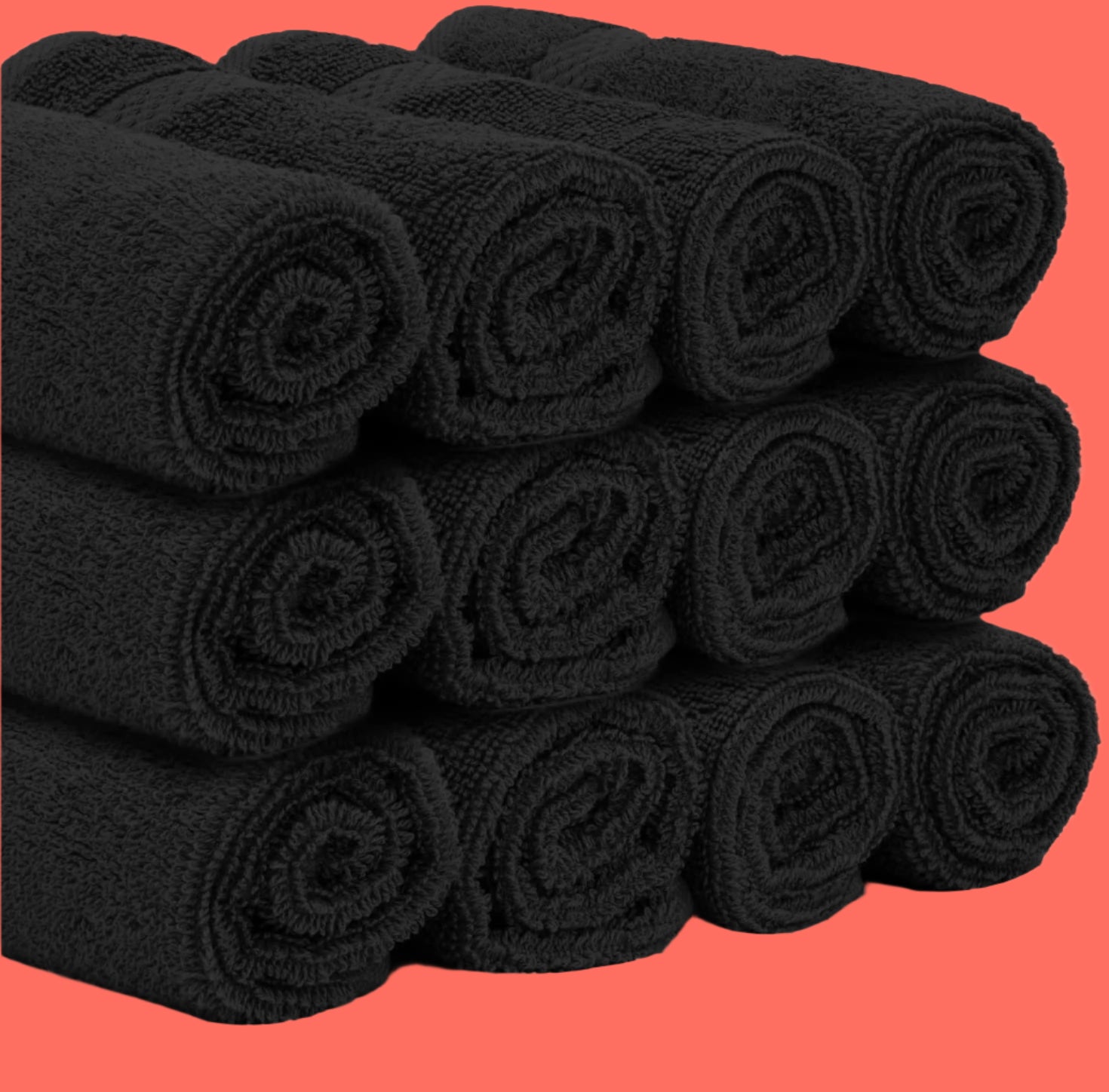 Luxury Cotton Washcloths Set 12 Pack - Hotel Quality Cleansing Face Towels Set, Black Small Bathroom Hand Towels | 12 Pack | Black