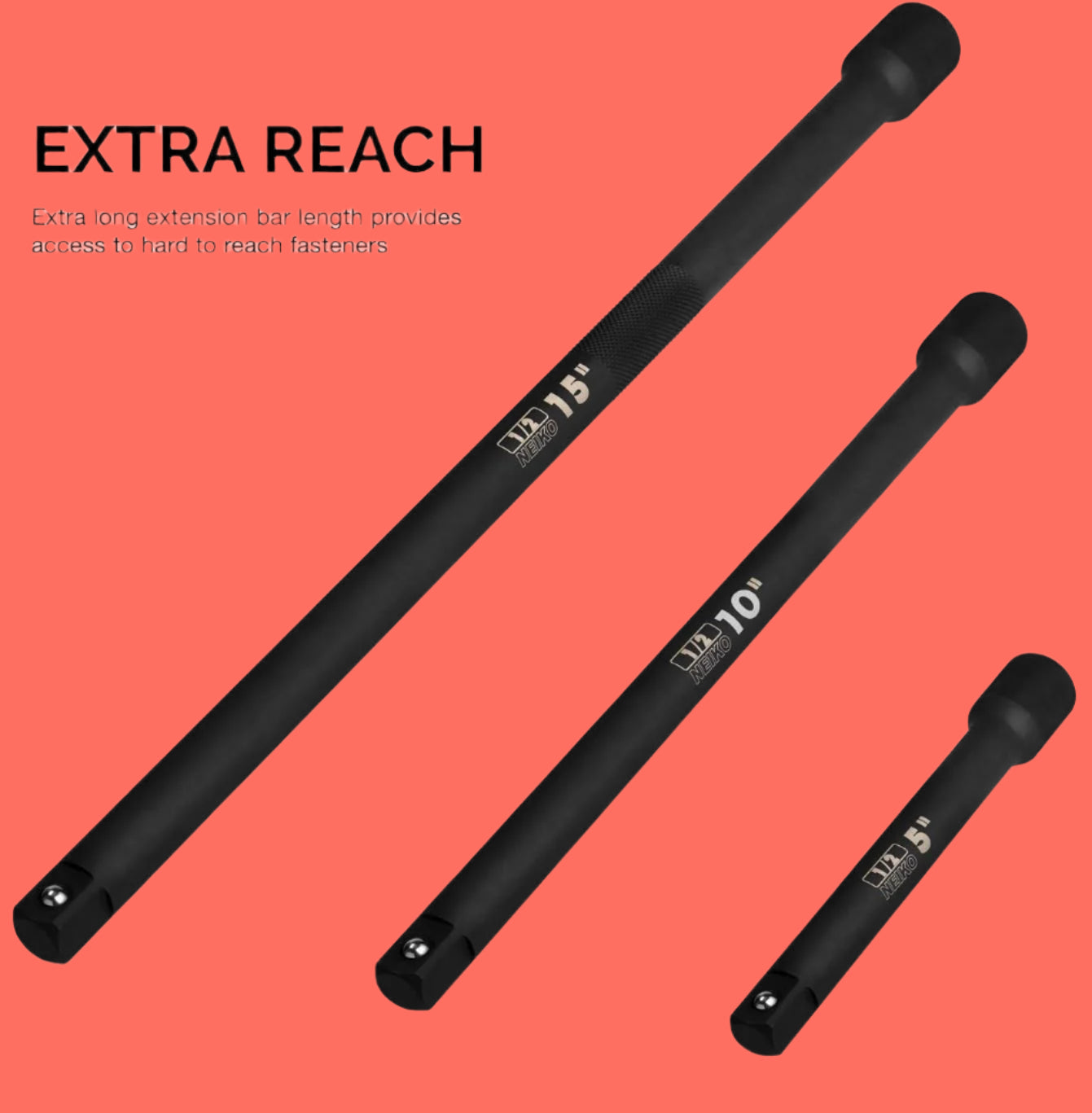 00256A 1/2-Inch Drive Impact Extension Bar and Adapter Set, 5-Piece | Includes 5, 10, 15-Inch Extension Bars, Universal Joint, and Reducer