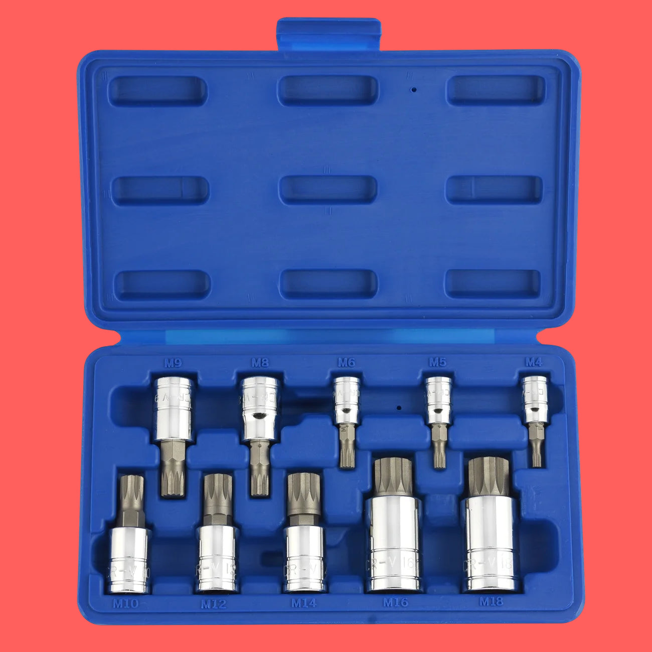 10056A 1/4-Inch, 3/8-Inch & 1/2-Inch Drive XZN Triple Square Spline Bit Socket Set | 10 Piece Set | Cr-V Sockets and S2 Steel Bits