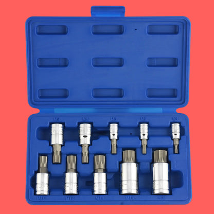 10056A 1/4-Inch, 3/8-Inch & 1/2-Inch Drive XZN Triple Square Spline Bit Socket Set | 10 Piece Set | Cr-V Sockets and S2 Steel Bits