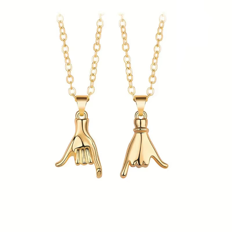 Matching couple necklaces pinky promise pull hook hands design