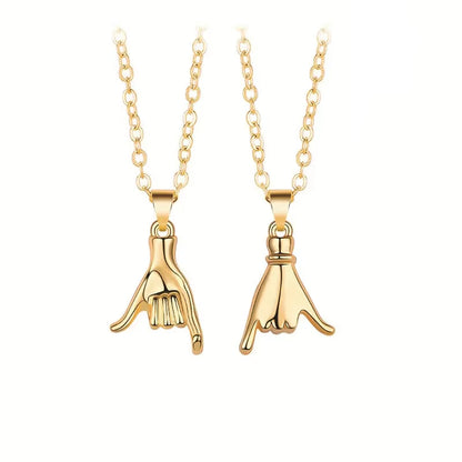 Matching couple necklaces pinky promise pull hook hands design