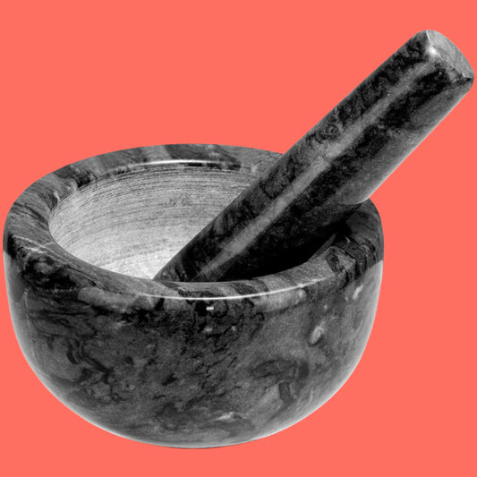 Marble Mortar and Pestle Set Small Bowl Solid Stone Grinder Spice Herb Grinder Pill Crusher (Black, Diameter 4.64")