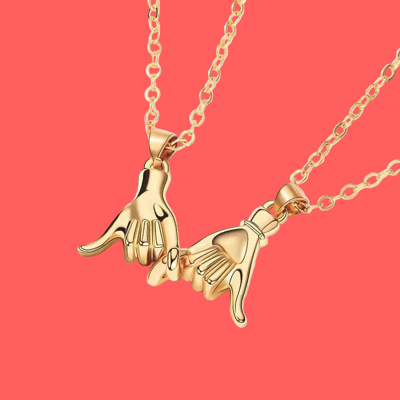 Matching couple necklaces pinky promise pull hook hands design