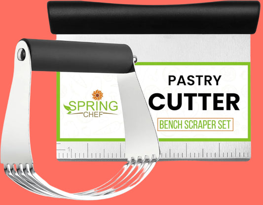 Dough Blender & Pastry Cutter Tool, Stainless Steel Pastry Blender & Bench Scraper for Pizza, Nut, Pie - Multipurpose Dough Cutter & Scraper Tool for Baking with Soft Grip Handles - Black