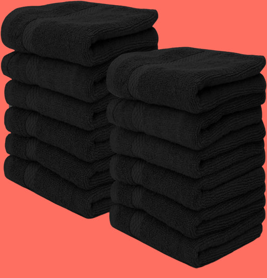 Luxury Cotton Washcloths Set 12 Pack - Hotel Quality Cleansing Face Towels Set, Black Small Bathroom Hand Towels | 12 Pack | Black