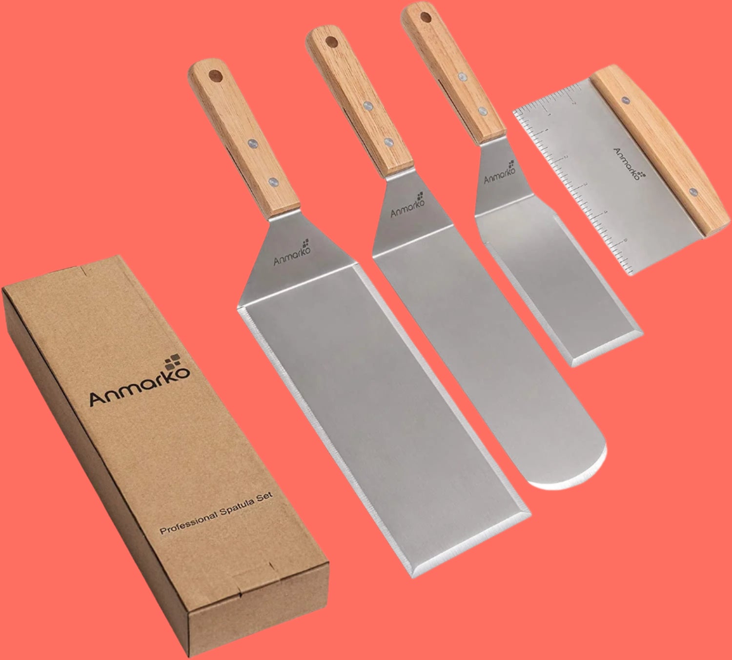 Stainless Steel Metal Spatula Set - Teppaniyaki Spatulas - Griddle Scraper Flat Spatula Pancake Flipper Hamburger Turner - Metal Utensil Great for BBQ Grill Flat Top Cast Iron Griddle Accessories