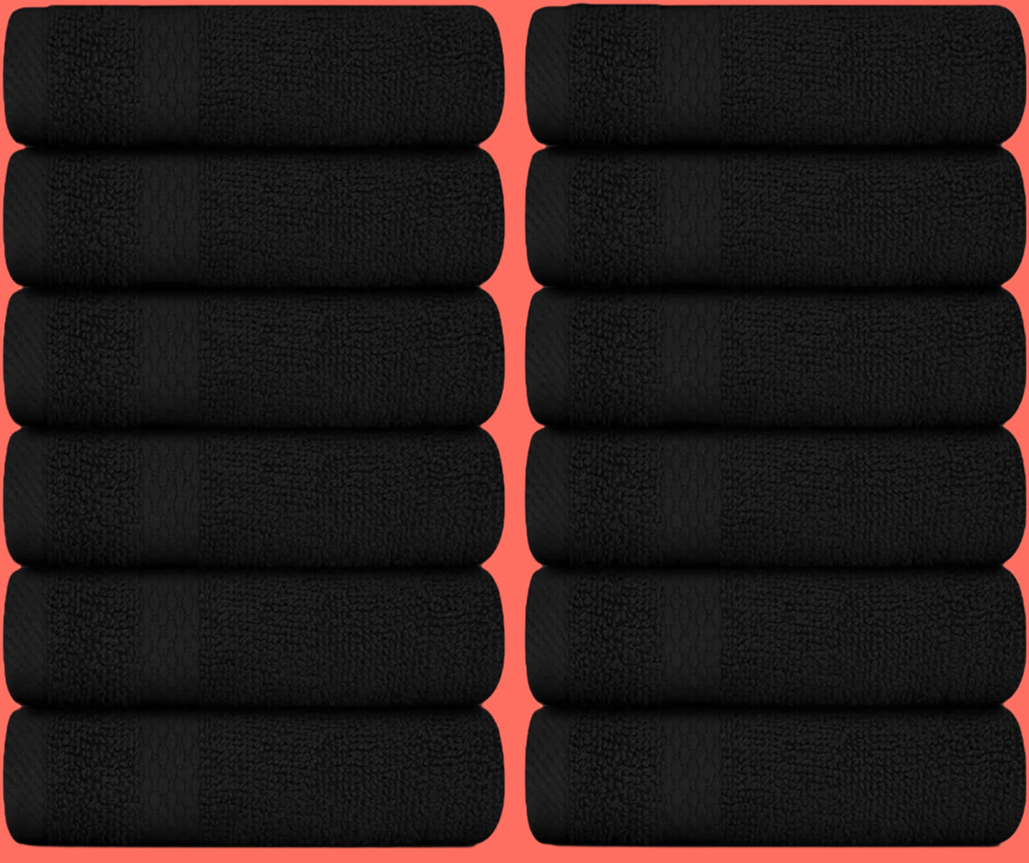 Luxury Cotton Washcloths Set 12 Pack - Hotel Quality Cleansing Face Towels Set, Black Small Bathroom Hand Towels | 12 Pack | Black