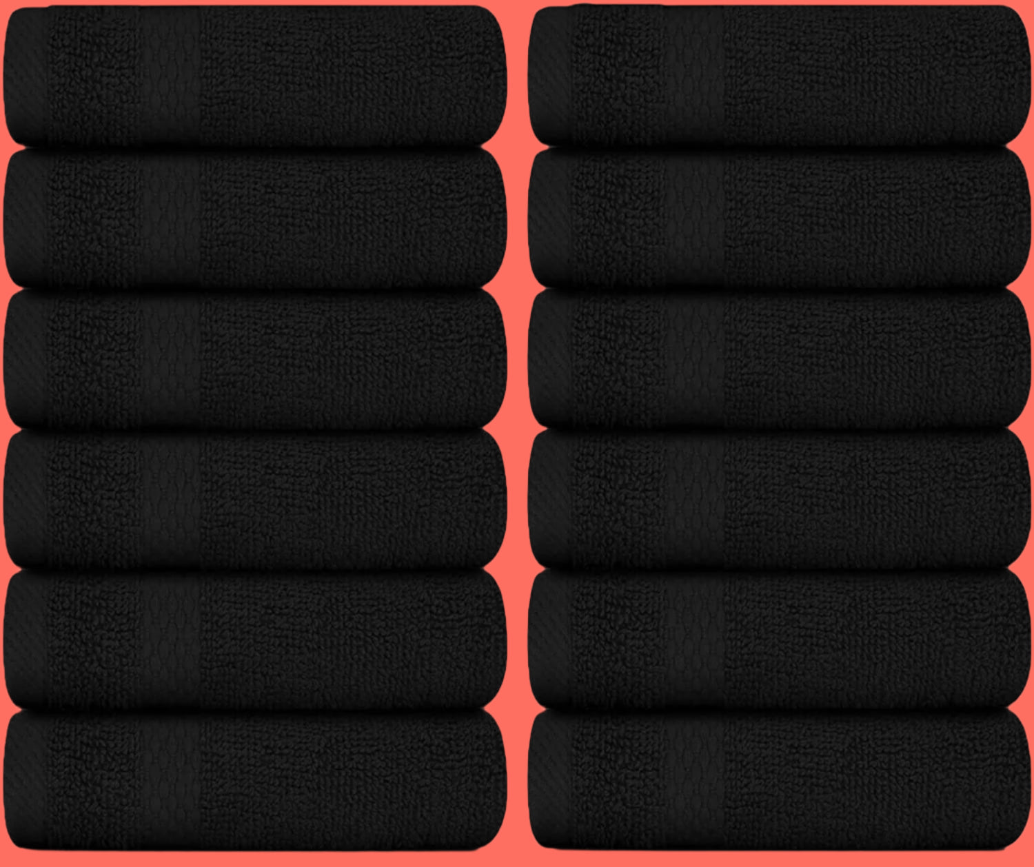 Luxury Cotton Washcloths Set 12 Pack - Hotel Quality Cleansing Face Towels Set, Black Small Bathroom Hand Towels | 12 Pack | Black