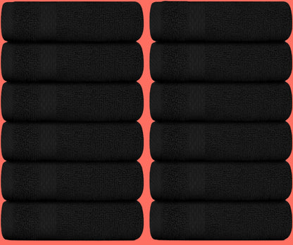 Luxury Cotton Washcloths Set 12 Pack - Hotel Quality Cleansing Face Towels Set, Black Small Bathroom Hand Towels | 12 Pack | Black