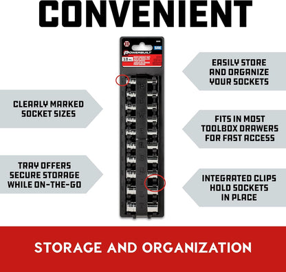 10 Piece 1/4 Inch Drive SAE 6 Point Deep Socket Set, Z-Drive Grips, Chrome Vanadium Steel, Meets ANSI Standards - 640499